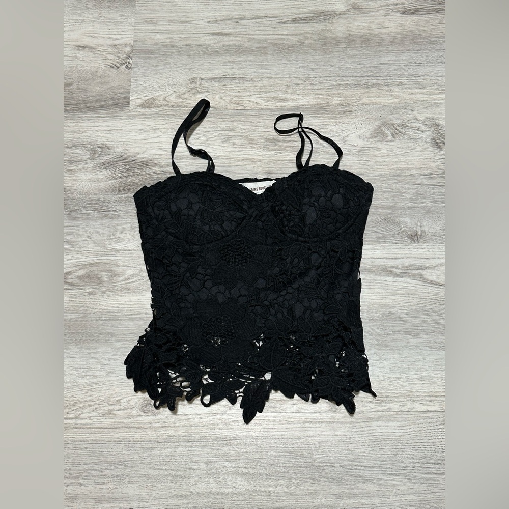 Sans Souci Black Floral Lace Bustier Crop Top Women’s XS